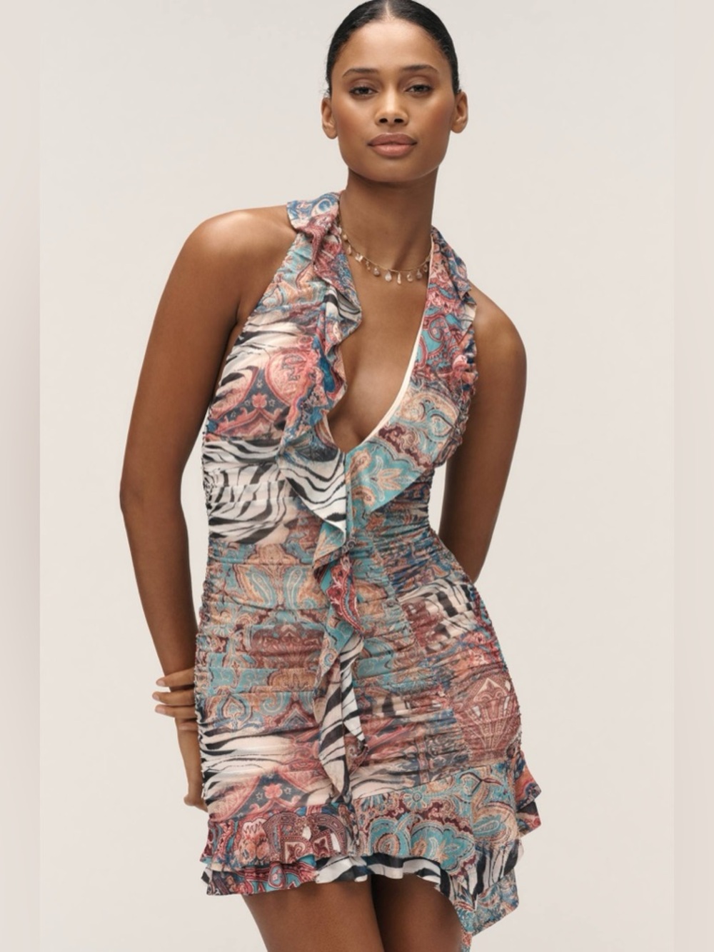 AFRM Multicolor Backless Ruffled Mini Dress